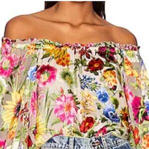 NWOT ALICE + OLIVIA ALTA FLORAL PRINT SILK BLEND BLOUSE ON/OFF SHOULDER SZ LARGE
